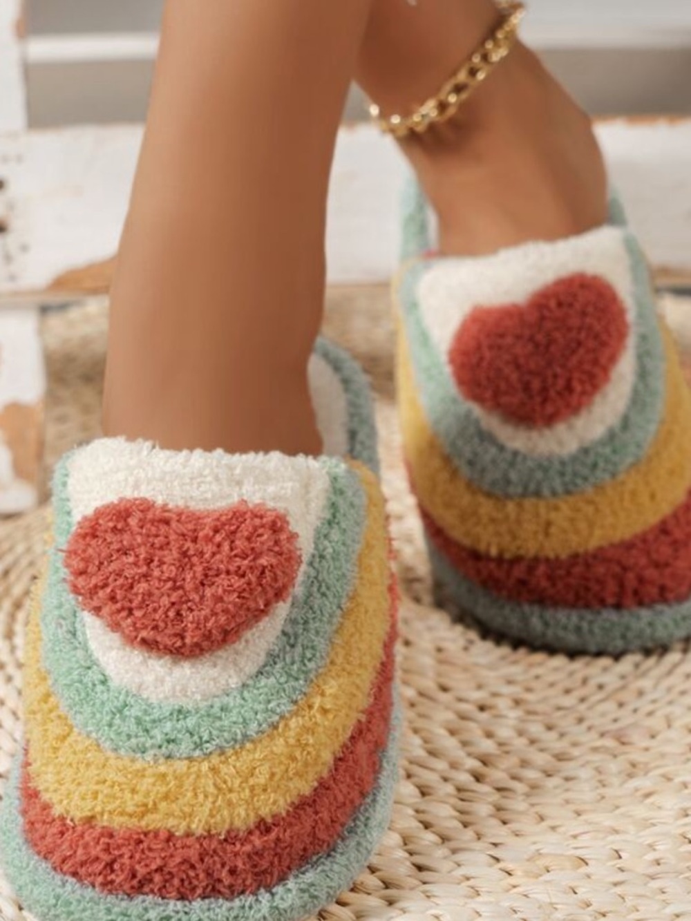 Cozy puff  Heart Accent Rainbow Slippers - Women! 8/8.5